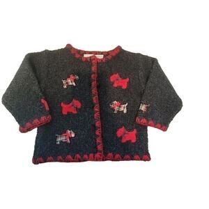 KRU Scottie Dog Puppy Kid Sweater Cardigan Sz 12‎ Gray Red